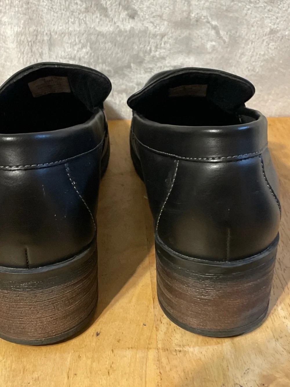 Eastland Black faux Leather Loafers with Chunky Silver Chain